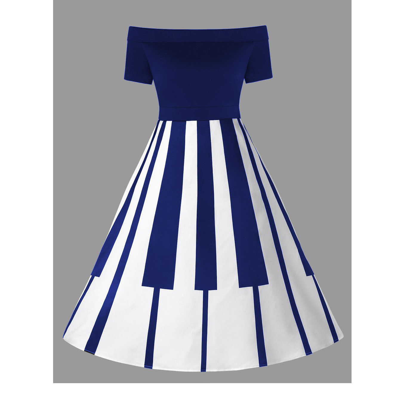 One-shoulder Piano Print Dress